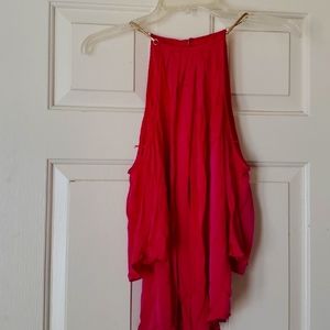 TRINA TURK INDIGO COLOR, SILK, COLD SHOULDER WITH DETAIL FAUX BLOUSE SIZE M